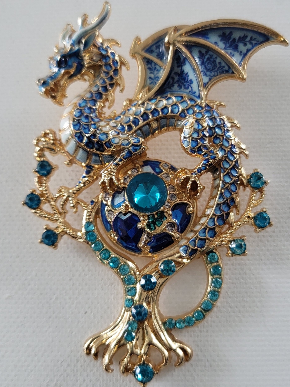 Stunning Blue Crystal Dragon Brooch - Women's Jewelry
